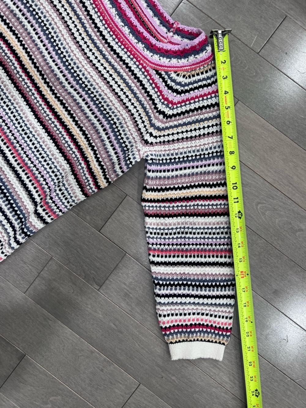 NIC+ZOE Multicolor Stripe Crochet Knit Sweater Mindfully Made Cotton, Medium - Picture 9 of 13